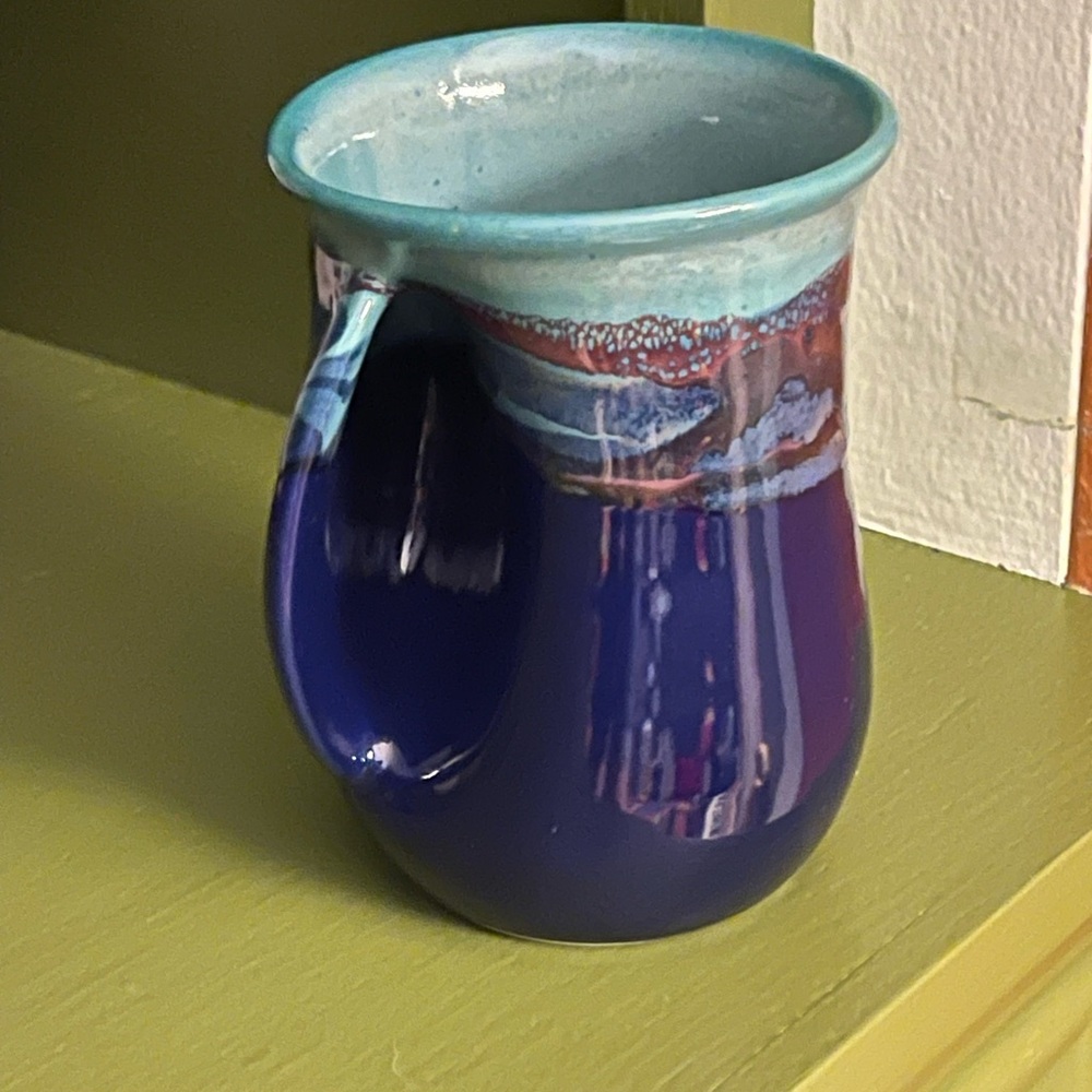 Handcrafted Blue Ceramic Mug, handcrafted hand-warming mug.